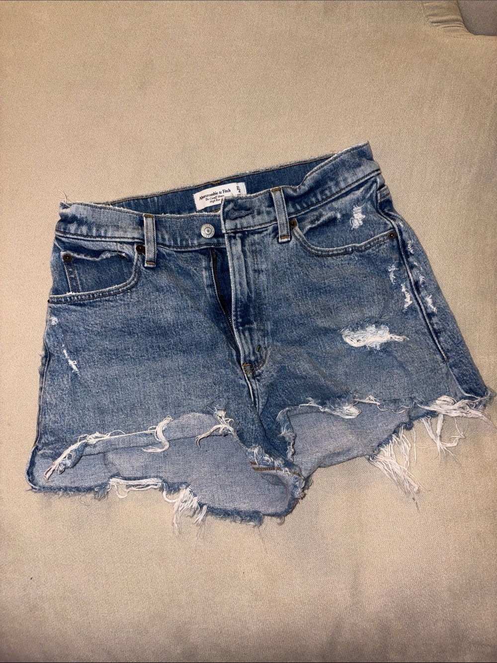 Abercrombie & Fitch Medium Blue Distressed Denim Cutoff Shorts
